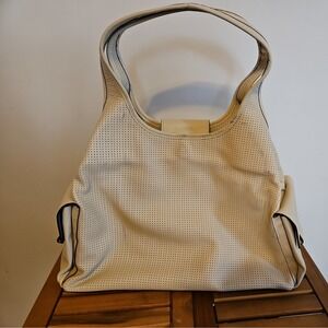 LEVENGER Perforated‎ Leather Ivory Large Hobo Bag